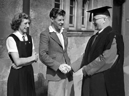 Inverness Royal Academy Dux 1948-1949. Rector MacDonald with James Mackenzie and Aileen Barr. 