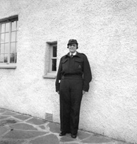 Stella Paterson wearing Civil Defense uniform at 7 Culduthel Gardens, Inverness c1945-1946. Her husband was Hector Paterson, son of famous photographer Andrew Paterson (1877-1948).