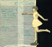 Dancing girl, October 1925. The instructions on the envelope to this image indicate it was to be deep-etched and turned upright, probably to be superimposed on a different background, the finished item which does not exist in the archive. See ref: 25530b_PB for the original. Instructions on the envelope include cutting the frills away from the skirt, shaving some off the knee, make the protruding hair on top more shapely and using a portion of the books to shape the rear of the head. # ~ 
