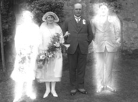 MacIver, Schoolhouse, Struy. Print request was to isolate the bride and groom, explaining the ghost-like appearance of the best man and bridesmaid. 04.10.1926.     