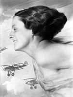 Portrait. The aircraft in the montage is a Hawker Fury fighter (1931), which played a vital part in the British air defense effort during the inter-war years. The montage was made in July 1935. See 30454b for original image of woman. #
