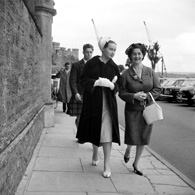 Series of images taken on Bank Street, Inverness, outside St. Columba's Church. Flora Sutherland of Broadford on the left.