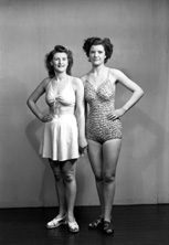 Miss M. Young, Nelson Street (left) and friend. Bathing contest. 