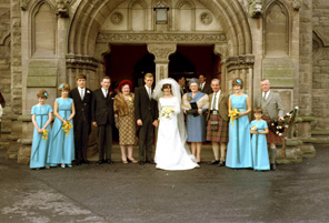MacDonald - Hutcheon bridal, outside the Old Parish Church, Nairn. ~        