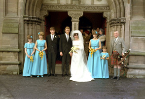 MacDonald - Hutcheon bridal, outside the Old Parish Church, Nairn. ~
