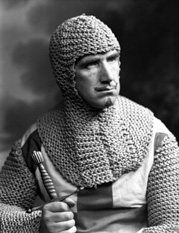 Portrait. Man dressed as Crusades knight. Possibly in costume for theatrical stage production. #
