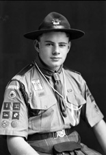 James Grant, probably a member of 3rd Inverness (Crown) Scout Troop. He is wearing a badge dated 1958 (for the Patrol Jamborette held at Blair Atholl in that year), and the other badges he is wearing indicate he was well through the Scout training programme. In his hat he has the badges which indicate that he was a patrol leader.