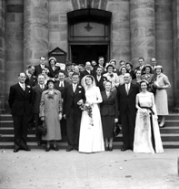 Wedding of Douglas and Dorothy Mackintosh, Dochfour Drive, Inverness. Outside West Church, Huntly Street.