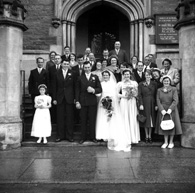 Mr & Mrs Angus MacLeod outside the St. Columba High Church, Bank Street, Inverness, now the CityLife Church. 