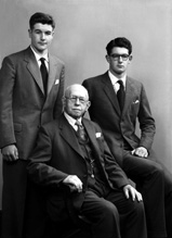 Mr Murray, 9 Broadstone Park, Inverness, with grandsons John (left) and James (right) who was the older of the two. Their father John Murray was a school inspector c.1959. See also 45662.