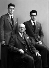 Mr Murray, 9 Broadstone Park, Inverness, with grandsons John (left) and James (right) who was the older of the two. Their father John Murray was a school inspector c.1959. See also 45662.