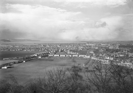 Pre-1930 Inverness panorama from Tomnahurich showing castle, cathedral, church spires and Moray Firth.* 