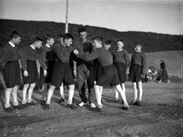 Youths sparring in boxing match. #