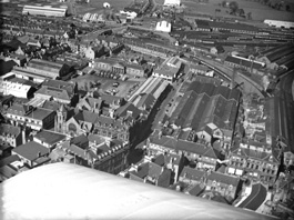 Aerial view over Inverness, with Bells School, Farraline Park, in the centre (now the library). See also H-0199 and H-0071a/b. *