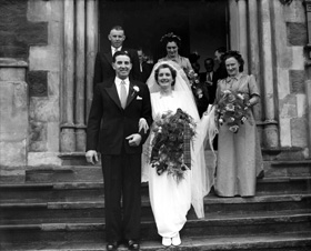 MacFarquhar wedding outside St. Columba High Church, Inverness. 