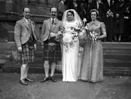 Hector Paterson (1904-1988) - Stella Saunders (1904-1987) wedding. Inverness Cathedral 1937. (See also image ref: 37284). Hector's twin brother Hamish is on the left. They were the sons of famous photographer Andrew Paterson (1877-1948). The bridesmaid is Stella's sister, Hilda Saunders (see also 37041a-l).