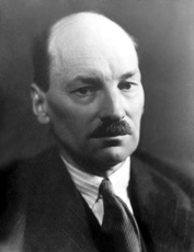 Clement Richard Attlee (1883-1967). A British politician who served as Prime Minister of the United Kingdom from 1945 to 1951, and as the Leader of the Labour Party from 1935 to 1955. He was the first person ever to hold the office of Deputy Prime Minister of the United Kingdom, serving under Winston Churchill in the wartime coalition government, before going on to lead the Labour Party to a landslide election victory in 1945 and a narrow victory in 1950. He became the first Labour Prime Minister ever to serve a full term, as well as the first to command a Labour majority in Parliament, and remains to date the longest-ever serving Leader of the Labour Party. Courtesy John and Aithne Barron.   