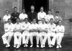 Inverness Royal Academy Cricket 2nd 1944. Rear: Donald Campbell, Callum MacAulay (umpire), Jim Harper, unidentified , unidentified , Ian (John) Braid, Laurence Rogers (scorer). Front: Hamish Bauchop, William White, Don Rose, Hamish Gray (C), James Cattell (VC), Hector McVinish. Also William Anderson, Douglas Martin and Gordon Stewart. (Courtesy Inverness Royal  Academy Archive IRAA_034).