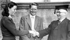 Inverness Royal Academy Medallists June 1951. Annabel Brown, Morton Fraser, Rector D.J MacDonald. (Courtesy Inverness Royal Academy Archive IRAA_069).