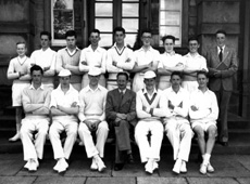 Inverness Royal Academy Cricket 1st XI 1953-1954. Rear: H. Smith, J. MacLean, I. Boag, J. Smail, R. Paterson, C. Ross, I. MacKenzie, R. Cameron. Front: A. Griffiths, A. Grant, A. MacDiarmid, A. Menzies, A. Whitton, I. Robin. (Courtesy Inverness Royal Academy Archive IRAA_081).