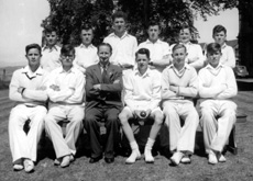 Inverness Royal Academy Junior Cricket 1954-1955. Rear: David Richards, James Penman, Ian MacDiarmid, David Philip. Front: Alec Paterson, Drostan Grant, Murray Thom, Norman MacLennan, Ian Munro. (Courtesy Inverness Royal Academy Archive IRAA_090).