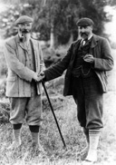 Gamekeeper David Sutherland with his brother Angus. The Sutherlands were originally from Kildonan but moved to Hilton village near Fearn. Angus was the Factor at Carbisdale Castle. David later served in the Inverness-shire Constabulary (1880-1887). Originally a gamekeeper in Helmsdale, he served in the police at Dores, then four years on Barra, then Locheport (North Uist), from where he returned to gamekeeping. He finished up owning the Hilton village pub and used to buy the newspaper and read it to the other villagers on the way back to the hotel. Submitted by Carole Urquhart James. (AP/H-0274)