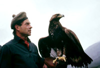 Peter Combe and Murdoch the golden eagle in Strathconon. (Courtesy James S Nairn Colour Collection). ~ 