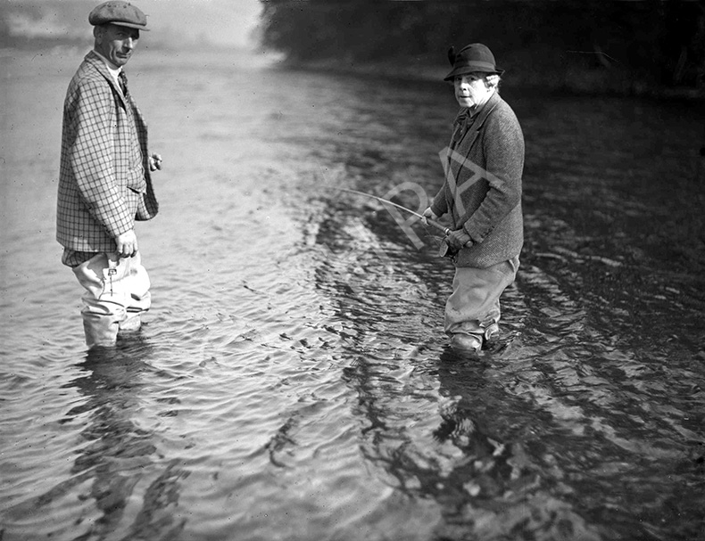 Unidentified celebrity people salmon fishing at Dochgarroch. *