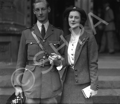 From The Times, Monday, 4th September, 1939:   MR. ANTHONY WILLS and MISS LESLIE MELVILLE. 'Owing to the international situation, the marriage took place quietly on Saturday in St. Andrews Cathedral, Inverness, of the Hon. Frederick Anthony Hamilton Wills, eldest son of Lord and Lady Dulverton, and Miss Judith Betty Leslie Melville, eldest daughter of the Hon. Ian and Mrs. Leslie Melville. The Bishop of Moray, Ross and Caithness (Primus of the Scottish Episcopal Church) officiated, assisted by the Very Rev. A. A. D. Mackenzie, Provost of Inverness Cathedral. The bride, who was given away by her father, wore a brown two-piece suit. There were no bridesmaids. The Hon. E. R. H. Wills (brother of the bridegroom) was best man. A reception was afterwards held in the Station Hotel by the Hon. Mrs. Leslie Melville.' The marriage ended in divorce in 1961. Anthony Wills, the 2nd Baron Dulverton b.1915-d.1992. Judith Betty Leslie-Melville b.1916. 