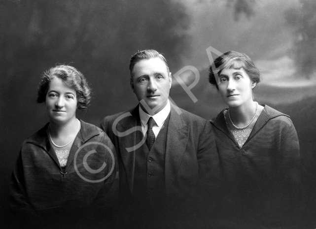 Frank Chalmers with two of his sisters, Cecelia and Agnes, Redhill, Surrey. Francis James Chalmers (1881-1956) was born in Surrey, a twin with sister Margaret. His fathers motor vehicle business established in 1850 (J. Chalmers and Sons Ltd), traded from the Redhill Garage and could accommodate up to 50 cars. They also held the Ford franchise. He married Christina Ann MacMillan in 1919. She died in Reigate in 1922 and he later married Constance Paterson (1902-1975) of Inverness in 1936, the daughter of famous photographer Andrew Paterson (1877-1948). 