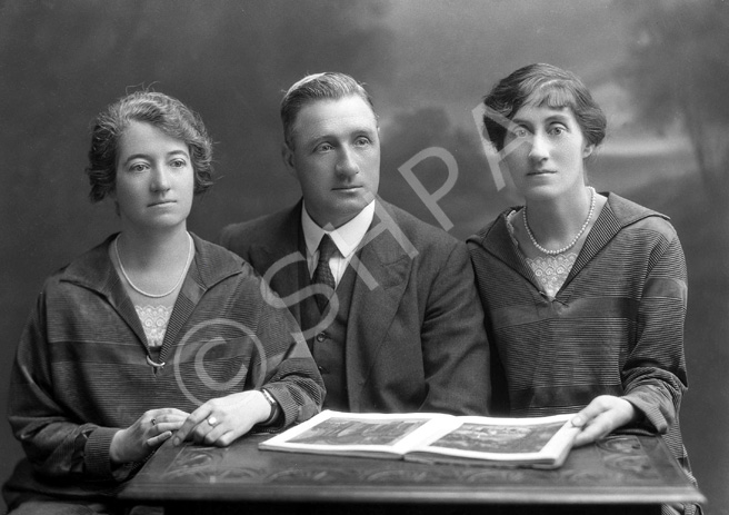 Frank Chalmers with two of his sisters, Cecelia and Agnes, Redhill, Surrey. Francis James Chalmers (1881-1956) was born in Surrey, a twin with sister Margaret. His fathers motor vehicle business established in 1850 (J. Chalmers and Sons Ltd), traded from the Redhill Garage and could accommodate up to 50 cars. They also held the Ford franchise. He married Christina Ann MacMillan in 1919. She died in Reigate in 1922 and he later married Constance Paterson (1902-1975) of Inverness in 1936, the daughter of famous photographer Andrew Paterson (1877-1948). 