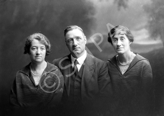 Frank Chalmers with two of his sisters,  Cecelia and Agnes, Redhill, Surrey. Francis James Chalmers (1881-1956) was born in Surrey, a twin with sister Margaret. His fathers motor vehicle business established in 1850 (J. Chalmers and Sons Ltd), traded from the Redhill Garage and could accommodate up to 50 cars. They also held the Ford franchise. He married Christina Ann MacMillan in 1919. She died in Reigate in 1922 and he later married Constance Paterson (1902-1975) of Inverness in 1936, the daughter of famous photographer Andrew Paterson (1877-1948). 
