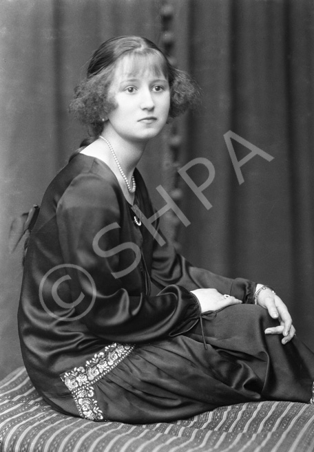 Miss Lilian Elford, Rosehaugh House, circa September 1925. Daughter of Colonel and Ethel Elford, and niece of Lilian Fletcher of Rosehaugh. Lilian became an expert horsewoman and married Captain Charles John Shaw-Mackenzie of the Newhall estate at Rosehaugh in 1933. They were known as Major and Mrs Shaw-Mackenzie of Tordarroch, and Lilian resided in Newhall until her death in 1990. 
