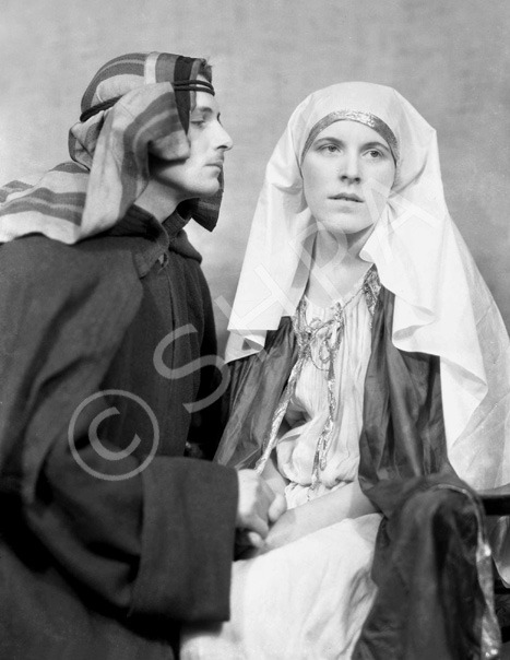 Theatrical actors dressed in costume. Possibly for a Nativity play. #