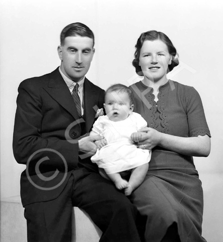 Mr & Mrs Jim and Margaret Paterson, Seaview, North Kessock, with baby William, 1940. James Paterson (1907-2004) was the Inverness harbour pilot. 