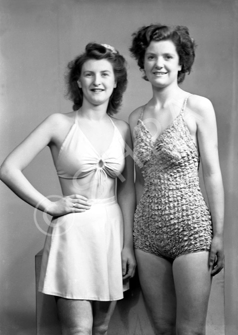 Miss M. Young, Nelson Street (left) and friend. Bathing contest. 