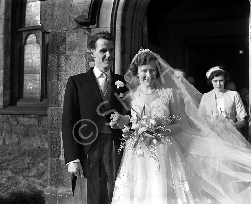 Miller, 'Broomfield,' February 1954. Jack and Pat Miller outside the Old High Church on Church Street, Inverness.