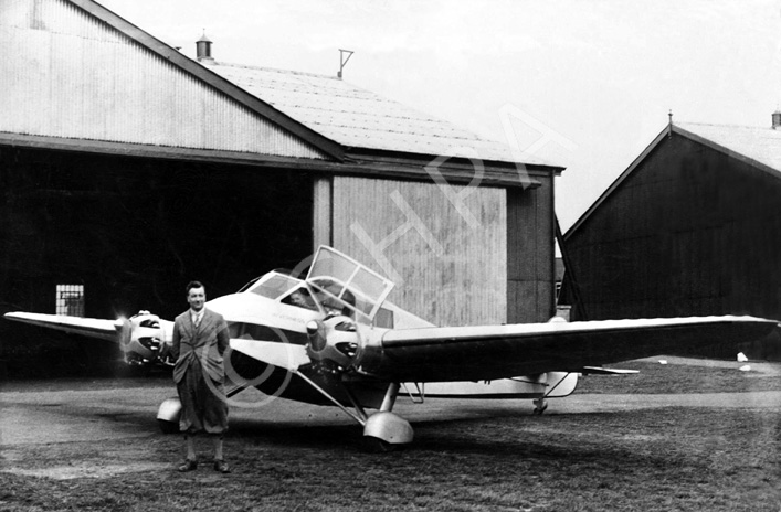 Captain Ernest Edmund (Ted) Fresson OBE, (1891-1963). Fresson formed Highland Airways Limited in 1933. He is standing before his Monospar ST4 at RAF Turnhouse Aerodrome, Edinburgh in April 1933, before returning to Inverness. The Monospar was registered G-ACEW and was named 'Inverness.' It was built in 1933 and destroyed in a fire at Croydon in 1937. 