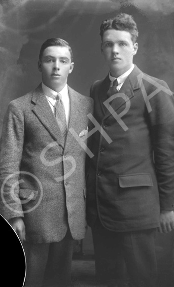 Two men, friends or brothers c.1921, damaged plate. # 