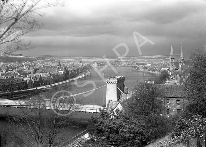 Ness Bridge and the River Ness, looking north from Castle Hill. (Ness Bridge was demolished in 1959. See image H-0011a). *