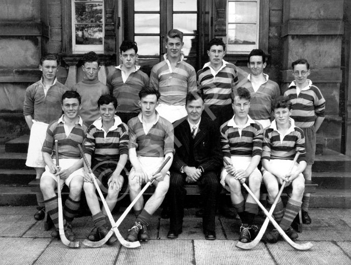 Shinty 1st XI  1953-1954. Rear: A. Fraser,               D. Kennedy, D. MacLennan, D. Michael, S. MacInnes, William Stoddart, A. Munro. Front: R. Cameron,       F. MacRae, S. Graham, H. Grant, A. Finlayson. (Courtesy Inverness Royal Academy Archive IRAA_080).