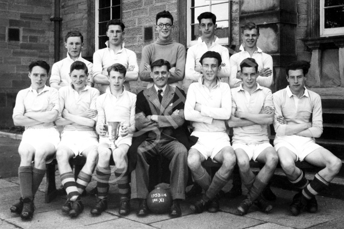 Football 1st XI 1953-1954. Rear: A. Fraser, J. MacLellan, C. Ross, R. Paterson, J. Finlayson. Front: I. MacKenzie, R. MacPherson, A. Grant, A. Robertson, J. Urquhart, D.E MacLean. (Courtesy Inverness Royal Academy Archive IRAA_084).