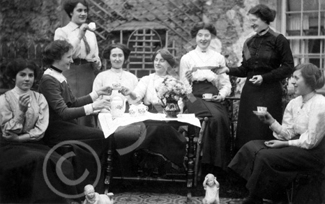 Robina Mitchell Fraser with Gordon Castle staff at afternoon tea party, Fochabers. Submitted by Catherine Cowing. 