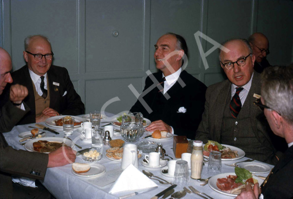 Rotary Club dinner. At second left is D.J MacDonald, Rector of Inverness Royal Academy and second right is John MacLean, Director of Education. (Courtesy James S Nairn Colour Collection) ~